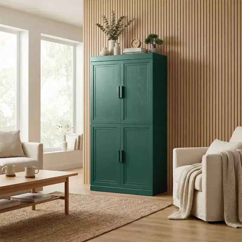 Armadio portaoggetti indipendente a 4 ante blu scuro/verde scuro con ripiani regolabili, montaggio in 1 persona