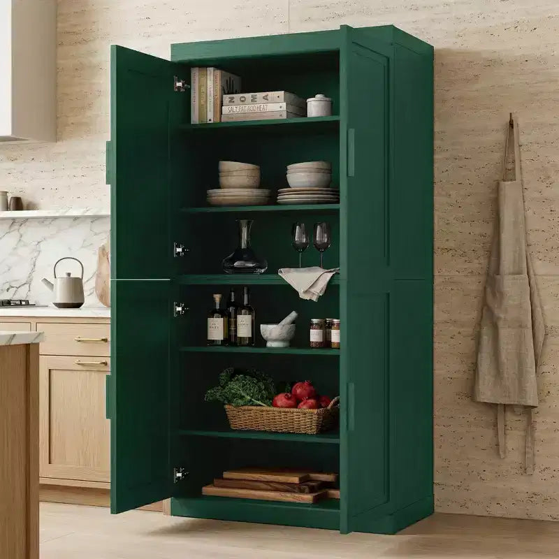 Armadio portaoggetti indipendente a 4 ante blu scuro/verde scuro con ripiani regolabili, montaggio in 1 persona
