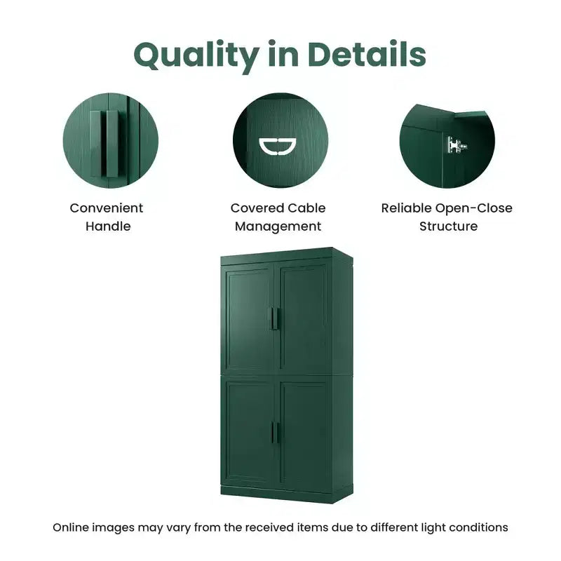 Armadio portaoggetti indipendente a 4 ante blu scuro/verde scuro con ripiani regolabili, montaggio in 1 persona