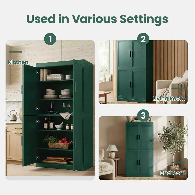 Armadio portaoggetti indipendente a 4 ante blu scuro/verde scuro con ripiani regolabili, montaggio in 1 persona