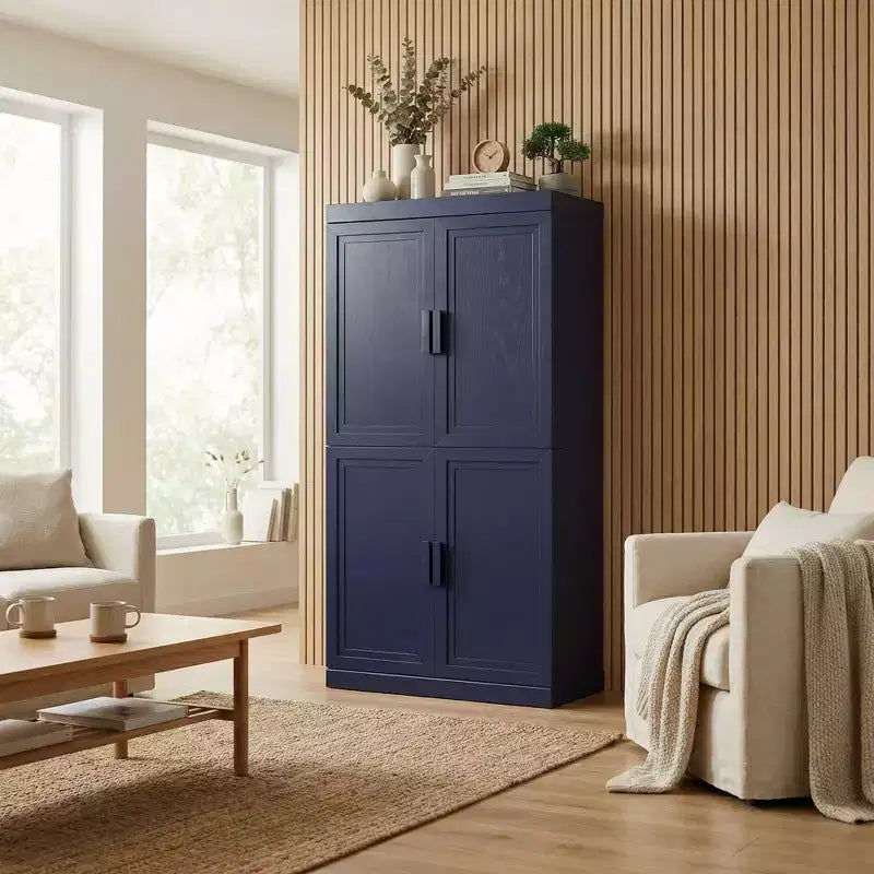 Armadio portaoggetti indipendente a 4 ante blu scuro/verde scuro con ripiani regolabili, montaggio in 1 persona