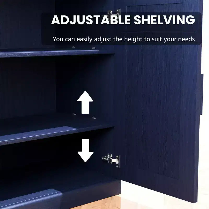 Armadio portaoggetti indipendente a 4 ante blu scuro/verde scuro con ripiani regolabili, montaggio in 1 persona