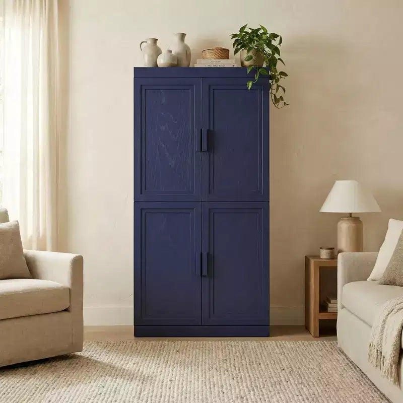 PexFix 62H Kitchen Pantry Cabinet Freestanding 4-Door Storage Cabinet with Adjustable Shelves Heavy Duty Floor Cupboard with Anti-Scratch Surface