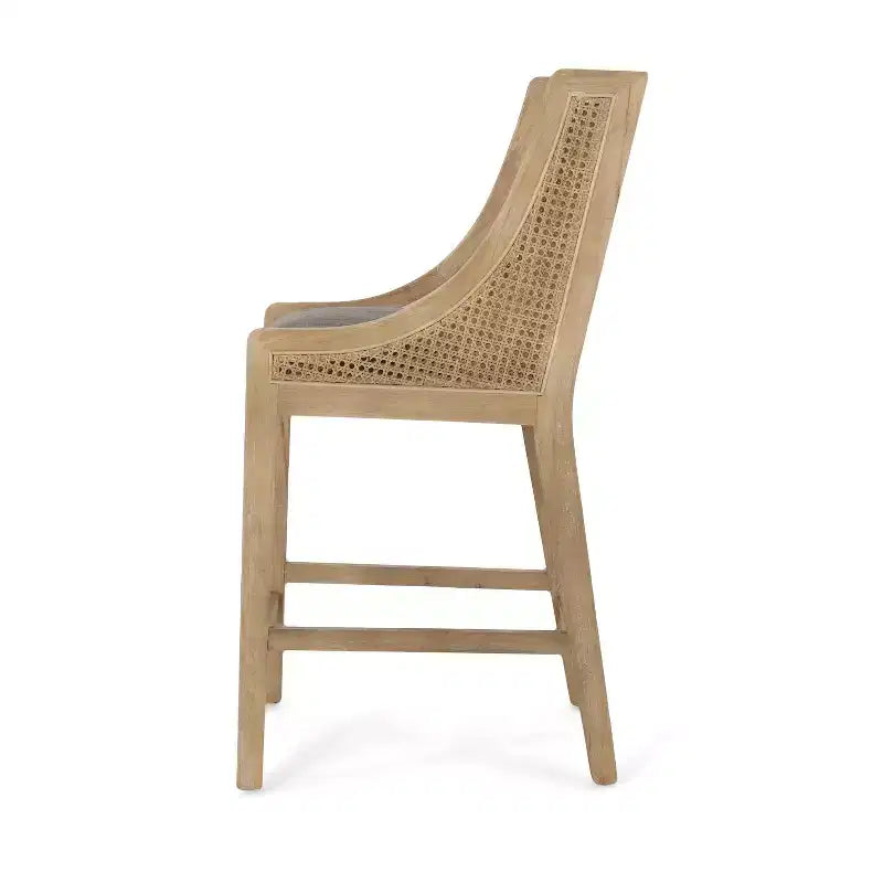 Sgabello da bancone con schienale squadrato, color carbone/naturale, set da 2 pezzi