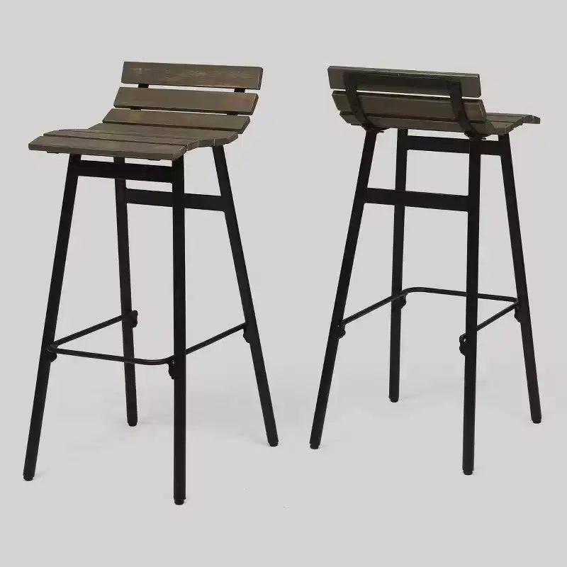 Sgabello da bar in legno marrone/grigio, schienale basso senza braccioli, set da 2