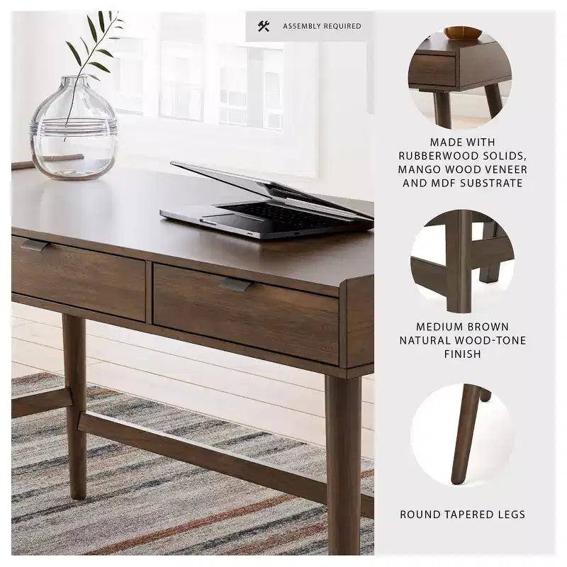 Scrivania da ufficio mid-century marrone, 1 persona, 152 cm