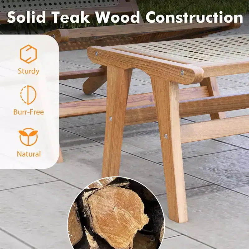 Poltrona Lounge in teak naturale e rattan con pouf, 1 posto