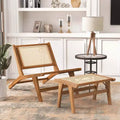 Poltrona Lounge in teak naturale e rattan con pouf, 1 posto