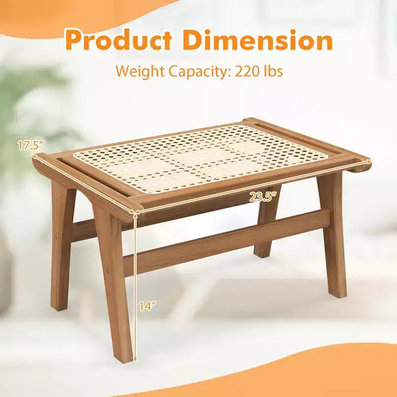 Poltrona Lounge in teak naturale e rattan con pouf, 1 posto