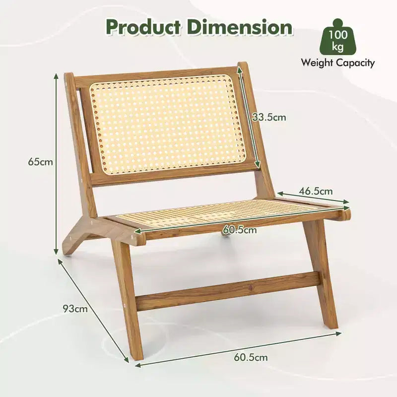 Poltrona Lounge in teak naturale e rattan con pouf, 1 posto